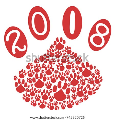 2018 dog year with dog paws background