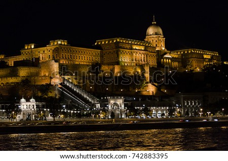 Buda Castle Royal Palace at night in Budapest, Hungary.