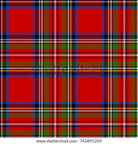 Scottish plaid in classic colors. Royal Stewart tartan seamless pattern. Editable pattern with  clipping mask