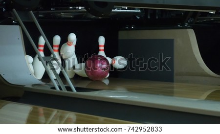 bowling pins strike at the bowling center