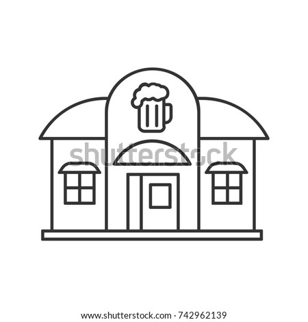 Pub linear icon. Thin line illustration. Alehouse, beerhouse. Contour symbol. Raster isolated outline drawing