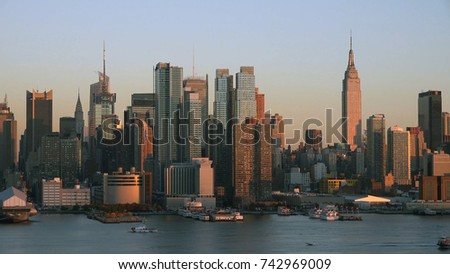 east river and Manhattan skyline urban skyscrapers