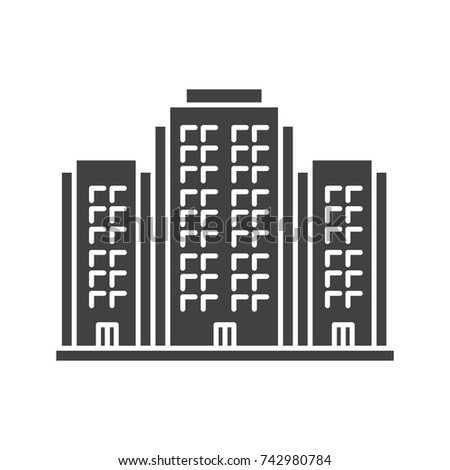 Multi-storey building glyph icon. Apartment house. Silhouette symbol. Tower block. Negative space. Raster isolated illustration