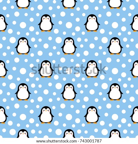 Cute Penguin Cartoon Seamless Pattern Background, Christmas Vector illustration