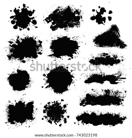 Brush strokes text boxes. Vector paintbrush set. Grunge design elements. Dirty texture banners. Ink splatters. Painted objects. Royalty-Free Stock Photo #743023198