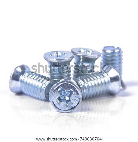 Set of screws on the white background , metal screw 