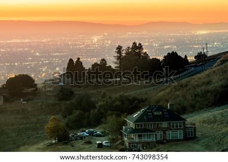 House on the hill looking at the Silicon Valley. Mt Hamilton, San Jose, Santa Clara County, California, USA.