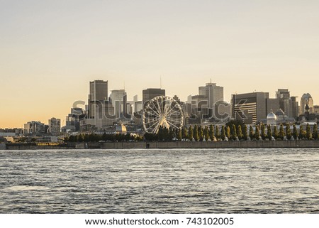 Scenic panorama of the city of Montreal at sunset. Quebec, Canada.