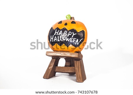 Happy Halloween Head of pumpkin basket for decoration , side view , isolate White Background , copy space with text as trick or treat.