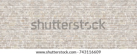 Vintage brick wall panoramic background texture. Home and office design backdrop Royalty-Free Stock Photo #743116609