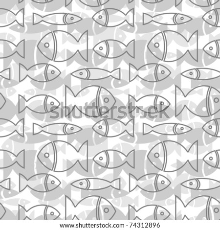 Seamless gray background with graphic elements of a small fish