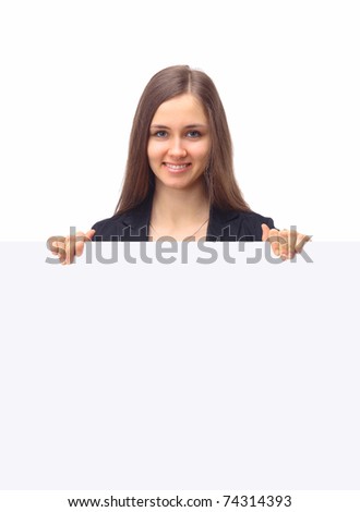 The beautiful business woman shows on a white background