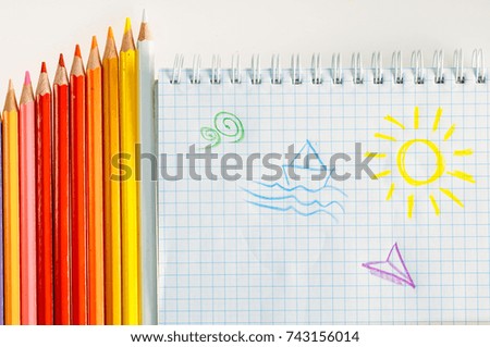 Colour pencils. Children's drawing. Place for text. Pencils for school or professional use.