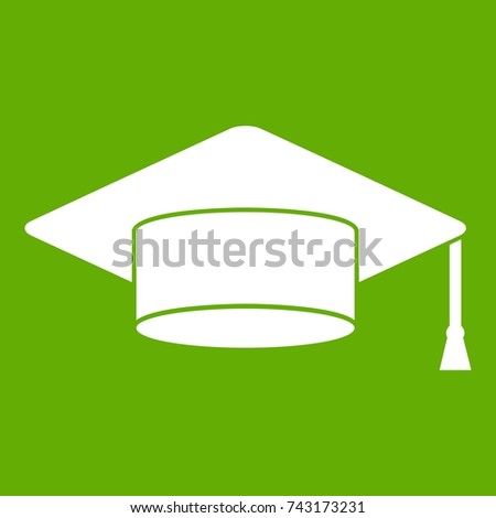 Cap student icon white isolated on green background. Vector illustration
