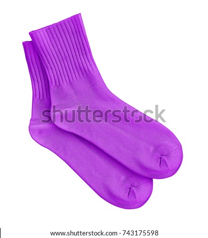 pair of purple socks on an isolated white background Royalty-Free Stock Photo #743175598