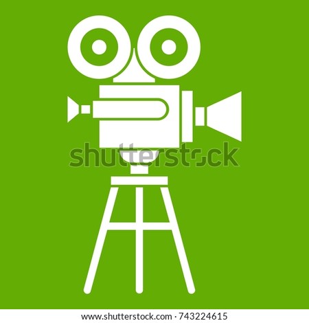 Retro film projector icon white isolated on green background. Vector illustration