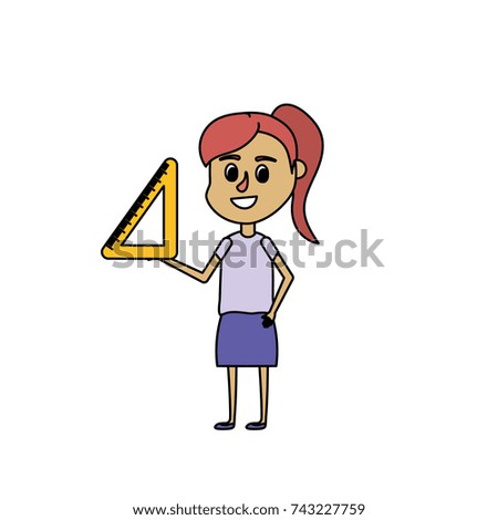 girl with hairstyle design and school tool in the hand