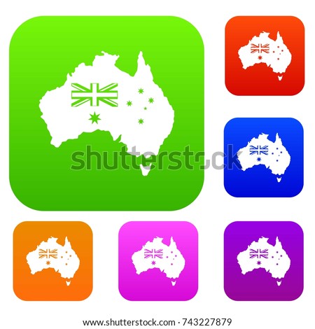 Australia set icon color in flat style isolated on white. Collection sings vector illustration