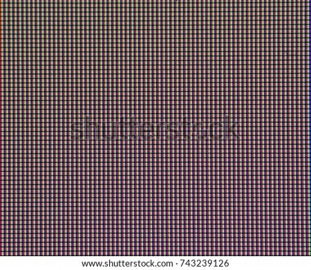 RGB LED monitor pixels closeup macro, showing individual red, green and blue pixels