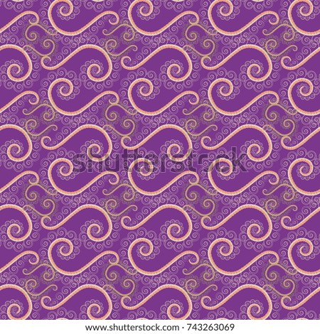 Liberty style. Simple cute pattern in small-scale flowers. Millefleurs. Floral seamless purple, beige and orange background for textile, book covers, manufacturing, wallpapers, print, gift wrap.