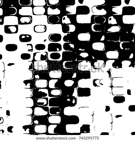 Grunge black white. Monochrome vector texture. The pattern of ink stains, cracks, fading. Overlay aged grainy messy template. Renovate wall scratched backdrop