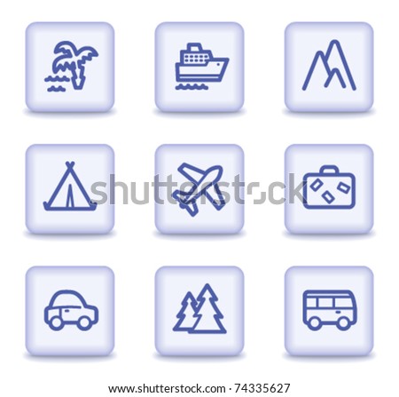 Travel web icons set 1, light violet glossy buttons