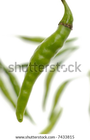 Picture of a green hot peppers on a white background