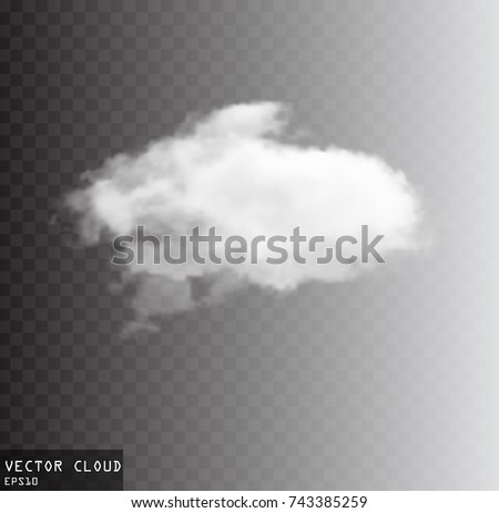 Cloud vector shape illustration, single vector cloud isolated over transparent background, white cloud object