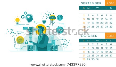 Modern 2018 Desk Technology Calendar Illustration Template - September And October