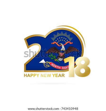 Year 2018 with North Dakota Flag pattern. Happy New Year Design. Vector Illustration.