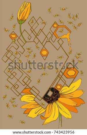 
Honey abstraction with bees and sunflowers