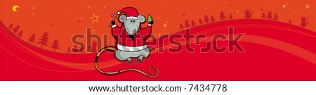 Red christmas vector banner with rat