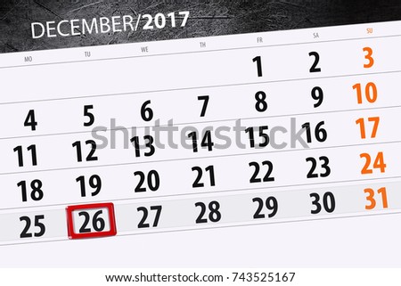 Daily calendar for December 26
