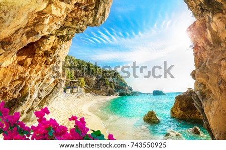 Beautiful view over the sea beach in Corfu island, Pelion, Mylopotamos, Greece Royalty-Free Stock Photo #743550925