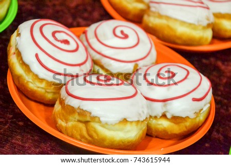 Round jelly donut (Sufganiya- Hebrew) eaten in Israel and around the world on the Jewish festival of Hanukkah