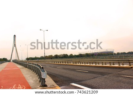 View on bridge in Warsaw. Empty road