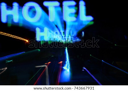 Abstract hotel concept, with lights moving in the dark