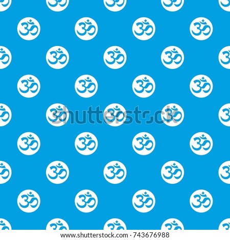 Symbol Aum pattern repeat seamless in blue color for any design. Vector geometric illustration
