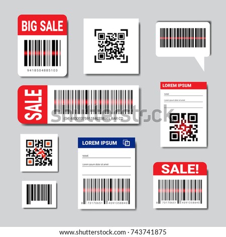 Set Of Bar And Qr Codes Stickers With Sale Text And Copy Space Scanning Icons Collection Vector Illustration