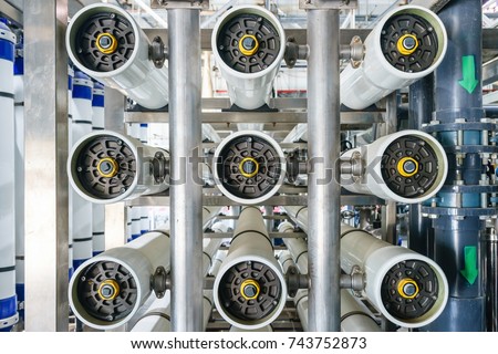 Reverse osmosis system for water drinking plant. Royalty-Free Stock Photo #743752873