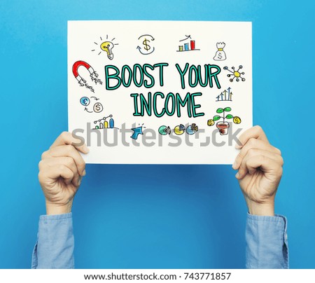 Boost Your Income text on a white poster on a blue background