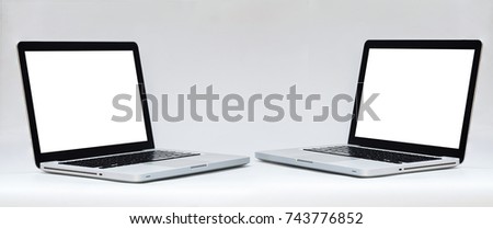 two laptop retouched with blank space in white background Royalty-Free Stock Photo #743776852