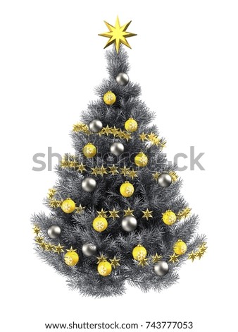 3d illustration of metallic Christmas tree over white with silver balls