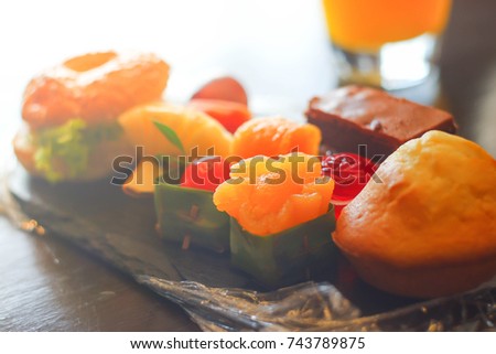 Sweet dessert and biscuit,berry,fruit. selective focus and with a very shallow depth of field
