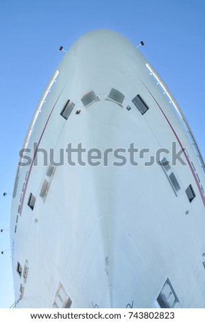 Ship front. Low angle view of bow