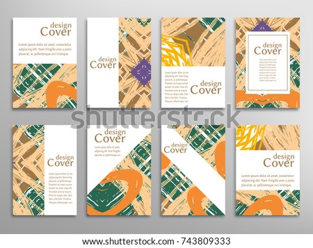 Vector abstract background set. Art template design for invitation card, front page, mockup brochure theme style, banner idea, book cover, booklet print, flyer sheet a4. Colorful grunge texture
