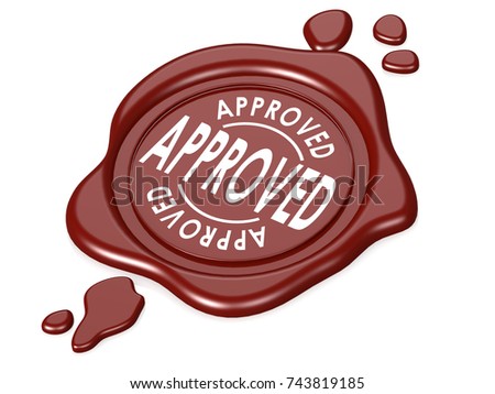 Approved red wax seal isolated, 3D rendering