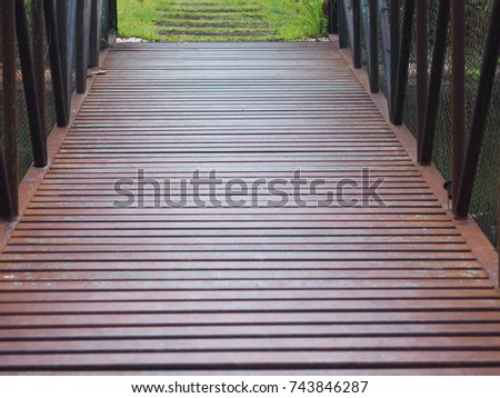 Wooden walkway in the tropical garden