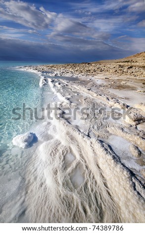 View of Dead Sea coastline Royalty-Free Stock Photo #74389786
