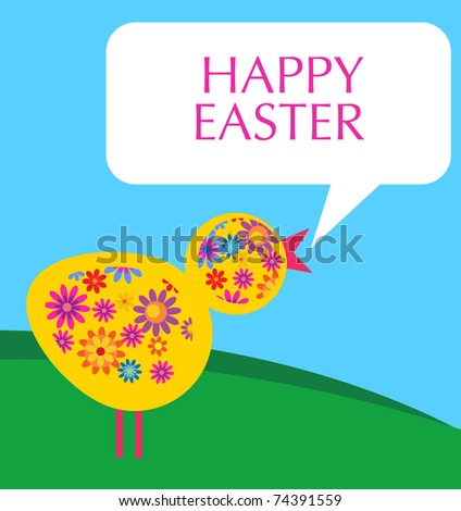 bird with flower texture in a meadow. happy Easter card